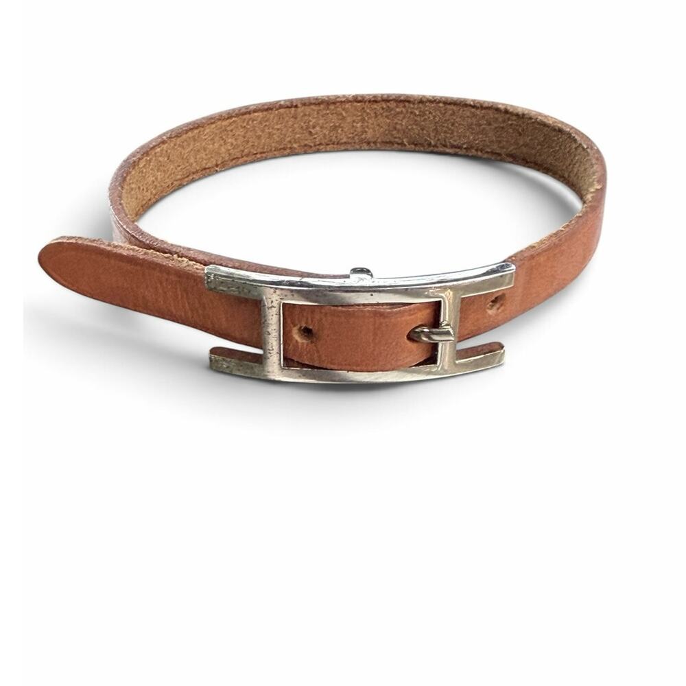 Hermes Hapi Single Tour Fauve Leather Bracelet Palladium H Buckle w/ COA